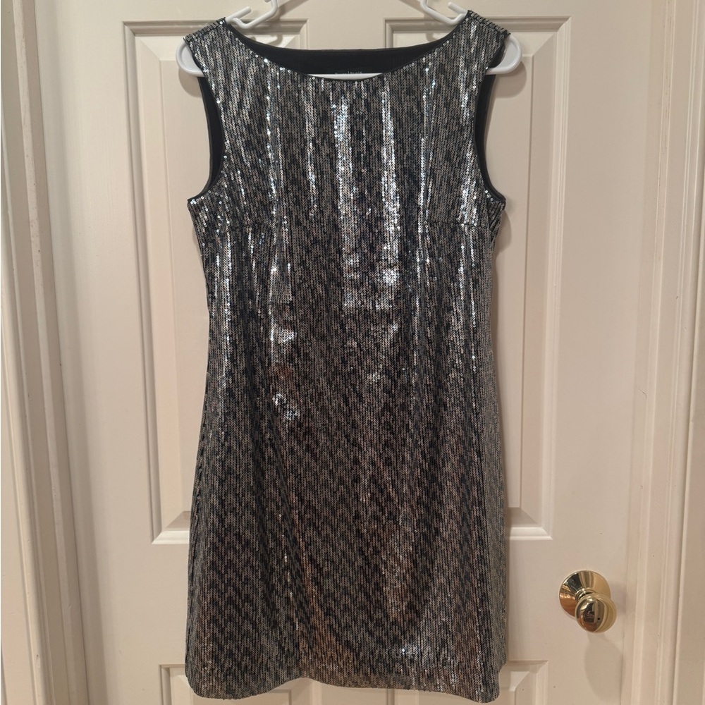 White House Black Market Silver Sequin Mini Dress
